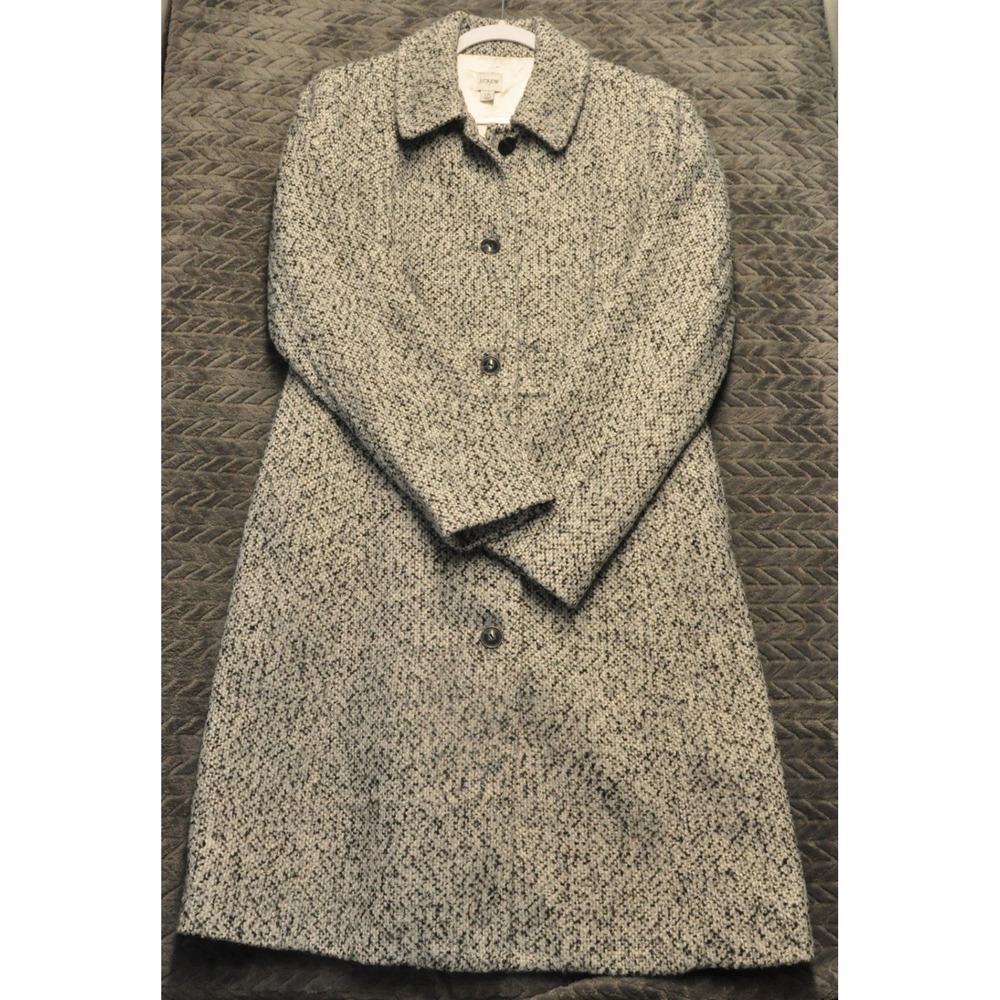 J.Crew Tweed Coat 12 Grey White Excellent Salt and Pepper Button Front BC801